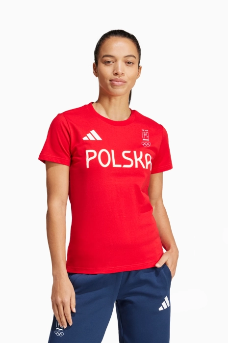 Κοντομάνικη Μπλούζα adidas NOC Πολωνία Essentials Γυναικείο - το κόκκινο