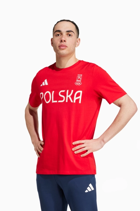 Κοντομάνικη Μπλούζα adidas NOC Πολωνία Essentials - το κόκκινο