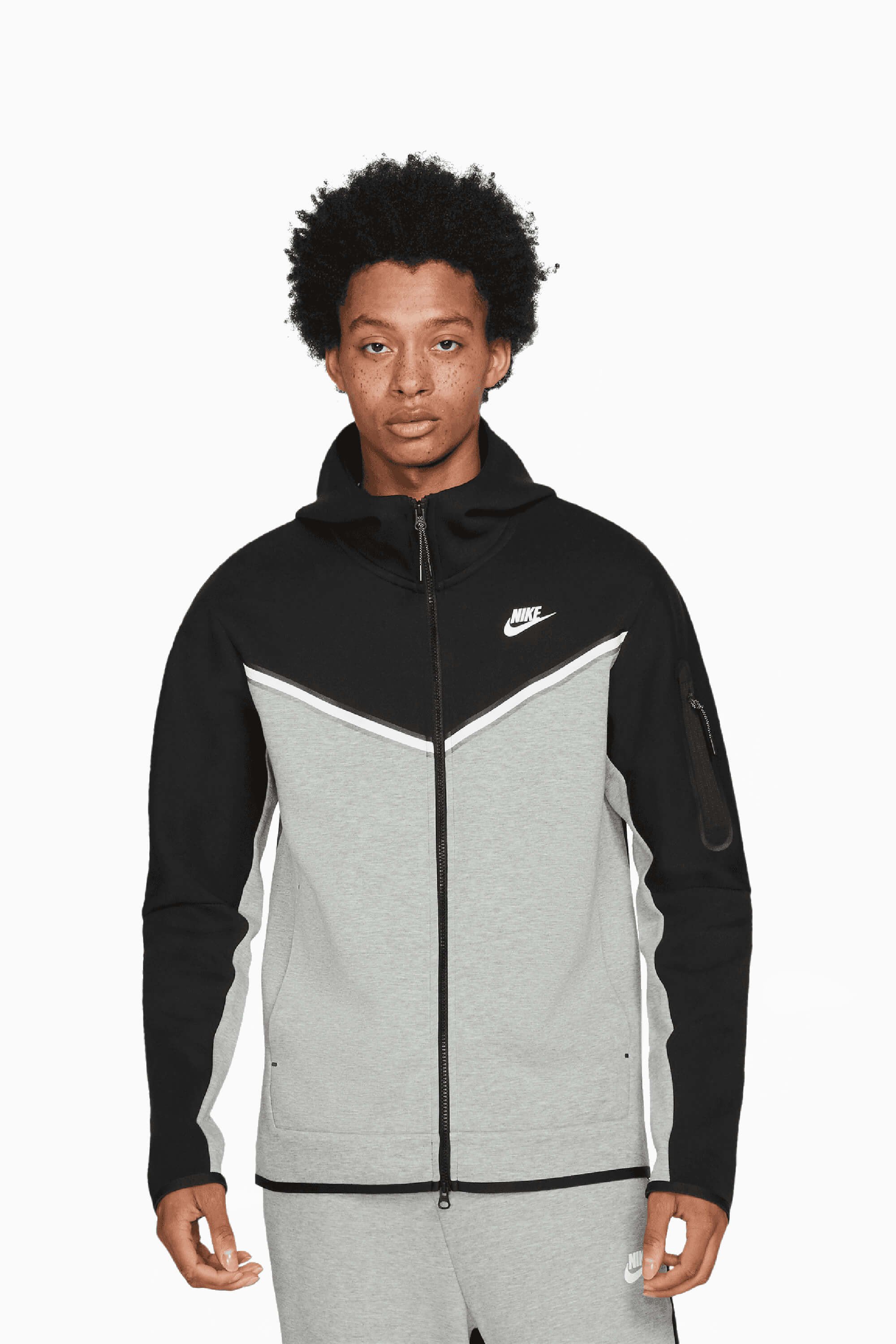 Nike Tech Fleece Hoodie Men (Small, Black/Dark Grey Heather/White)